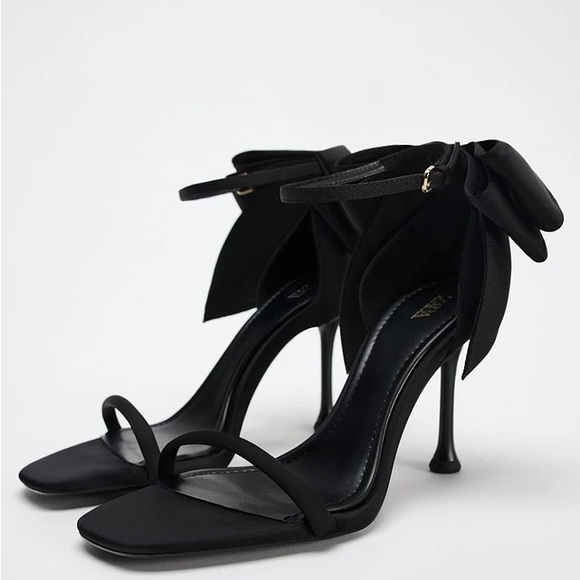ZARA SATIN EFFECT BOW HIGH HEEL SANDALS - Picture 1 of 8